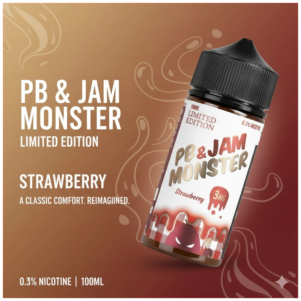PB & Jam Monster Strawberry 100ml 1 pb jam monster strawberry 100 ml banner 1 2