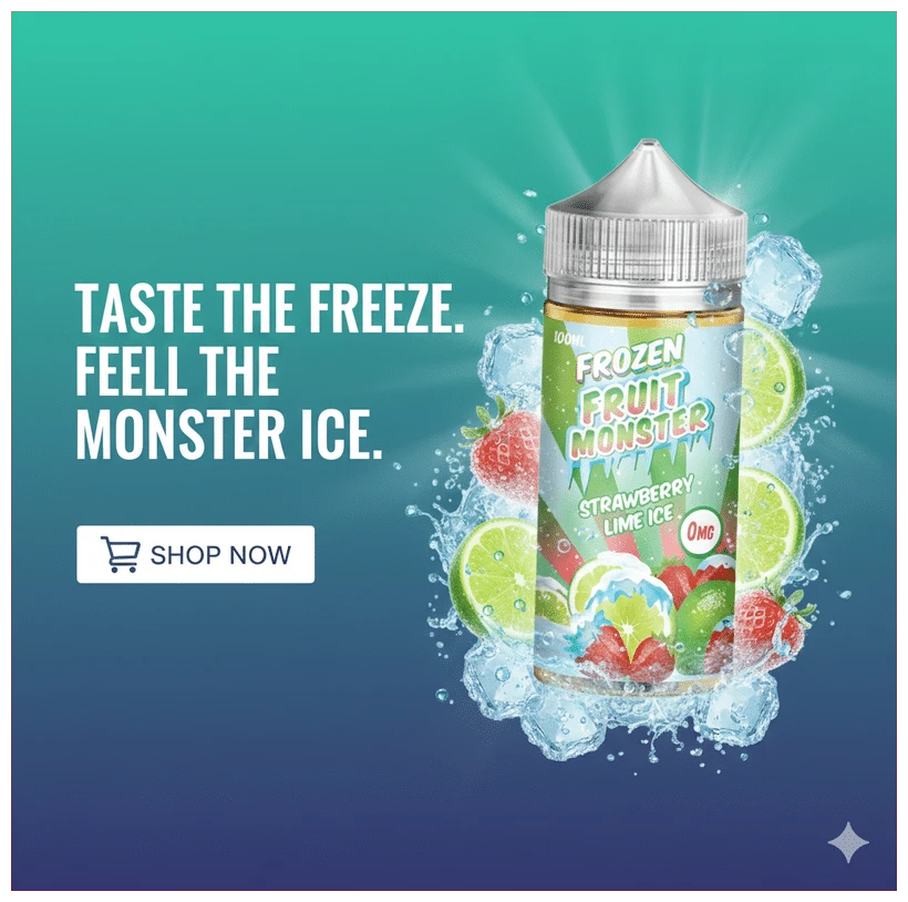 Frozen Fruit Monster Strawberry Lime 100ml 1 frozen fruit monster strawberry lime ice 100 ml banner