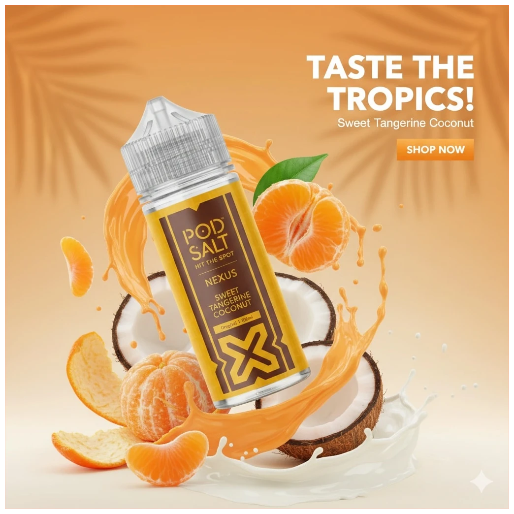 Pod Salt Sweet Tangerine Coconut 100ml 1 sweet tangerine coconut pod salt 100 ml banner 1 2 2