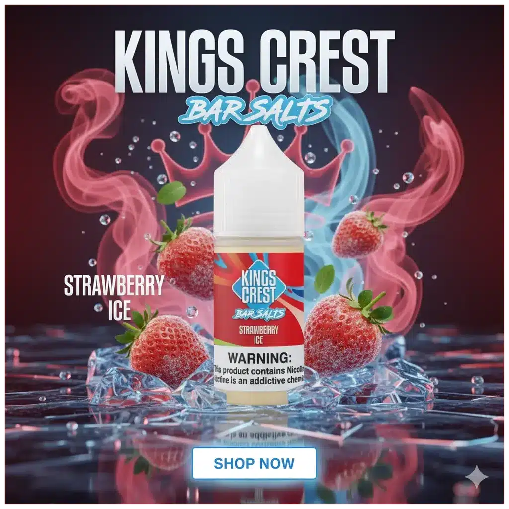 Kings Crest Bar Strawberry Ice Salt 30ml 1 kings crest bar salts strawberry ice 30 ml banner