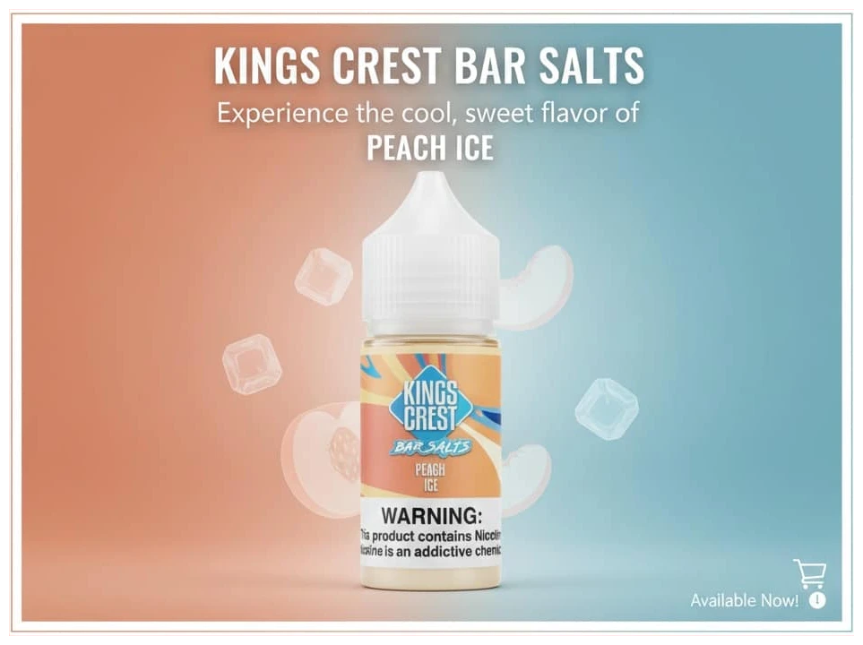 Kings Crest Bar Peach Ice Salt 30ml 1 Kings Crest Bar Peach Ice Salt 30ml banner 1.1