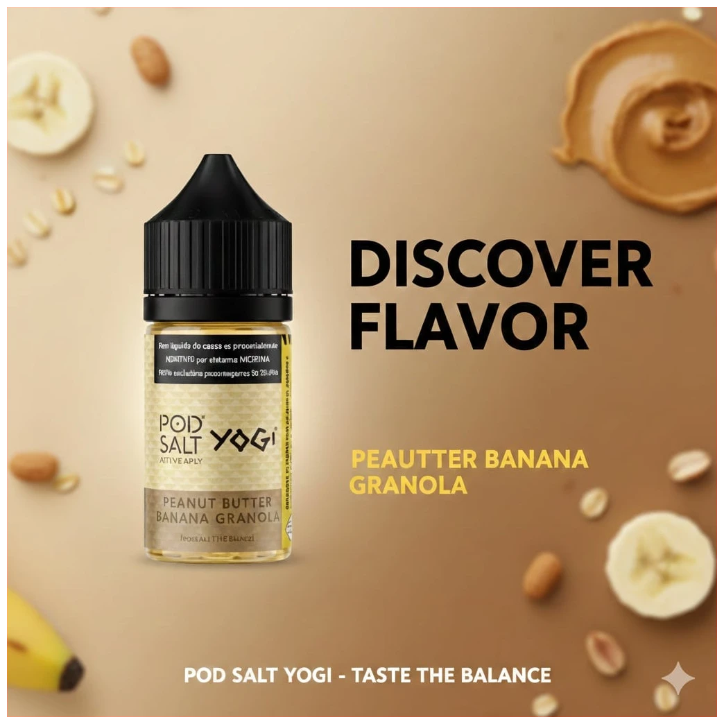 Pod Salt Yogi Peanut Butter Banana Granola 30ml 1 YOGI BANANA GRANOLA SALT 30 ML BANNER 1
