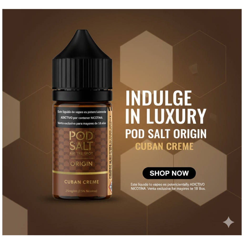Pod Salt Origin Cuban Creme 30ml 1 pod salt cuban creme 30 ml banner 1 2