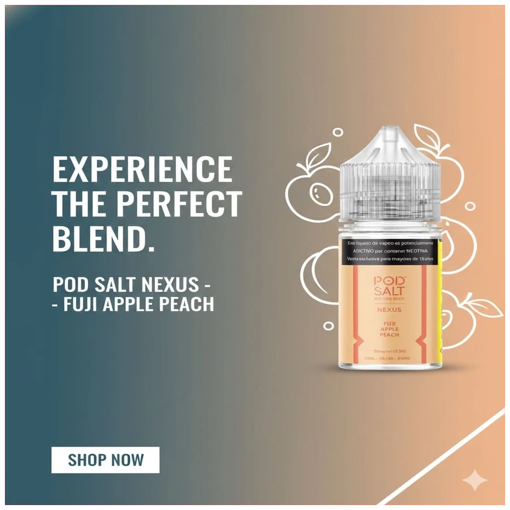 Pod Salt Nexus Fuji Apple Peach 30ml 1 pod salt fuji apple peach 30 ml banner 1 2