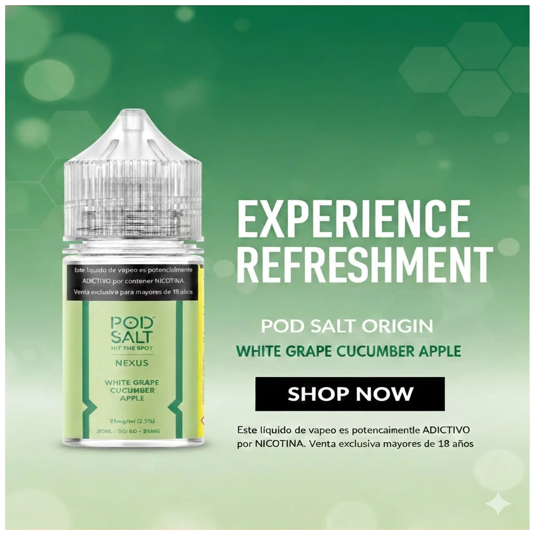 Pod Salt Nexus White Grape Cucumber Apple 30ml 1 pod salt white grape cucumber apple banner 30 ml 1 2