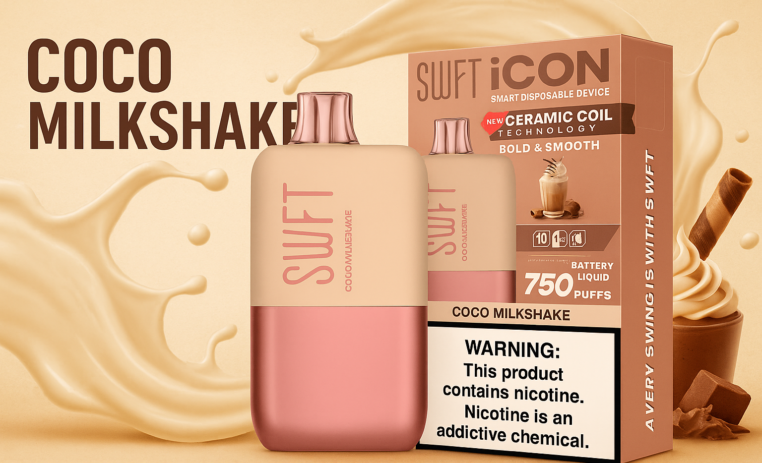 Vaporizador SWFT ICON 7500 Puff Coco Milkshake e1760107202869