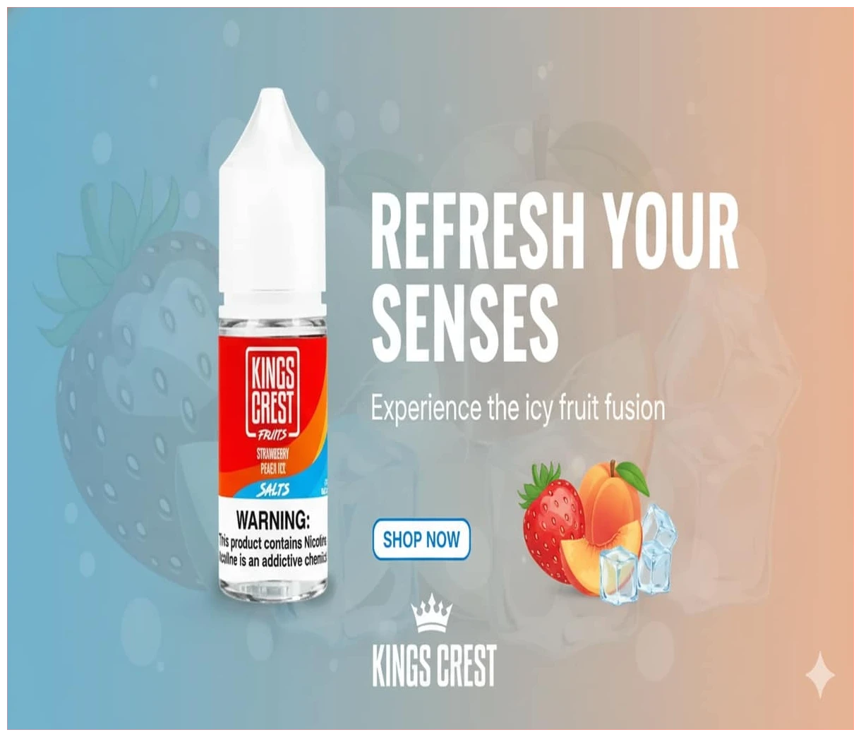 Kings Crest Fruits Strawberry Peach Ice salt 30ml 1 Banner Peach ice 30ml