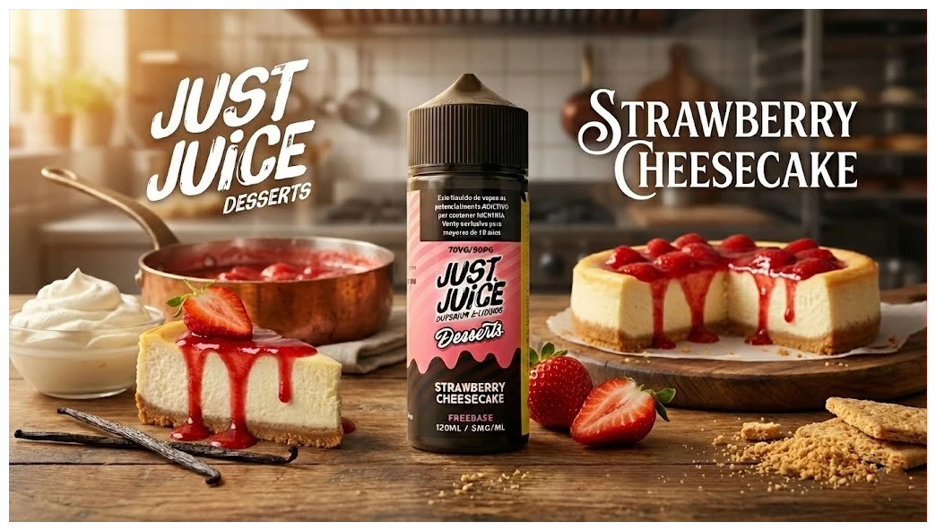 Just Juice Strawberry Cheesecake 120ml 1 banner Just Juice Strawberry Cheesecake 120ml