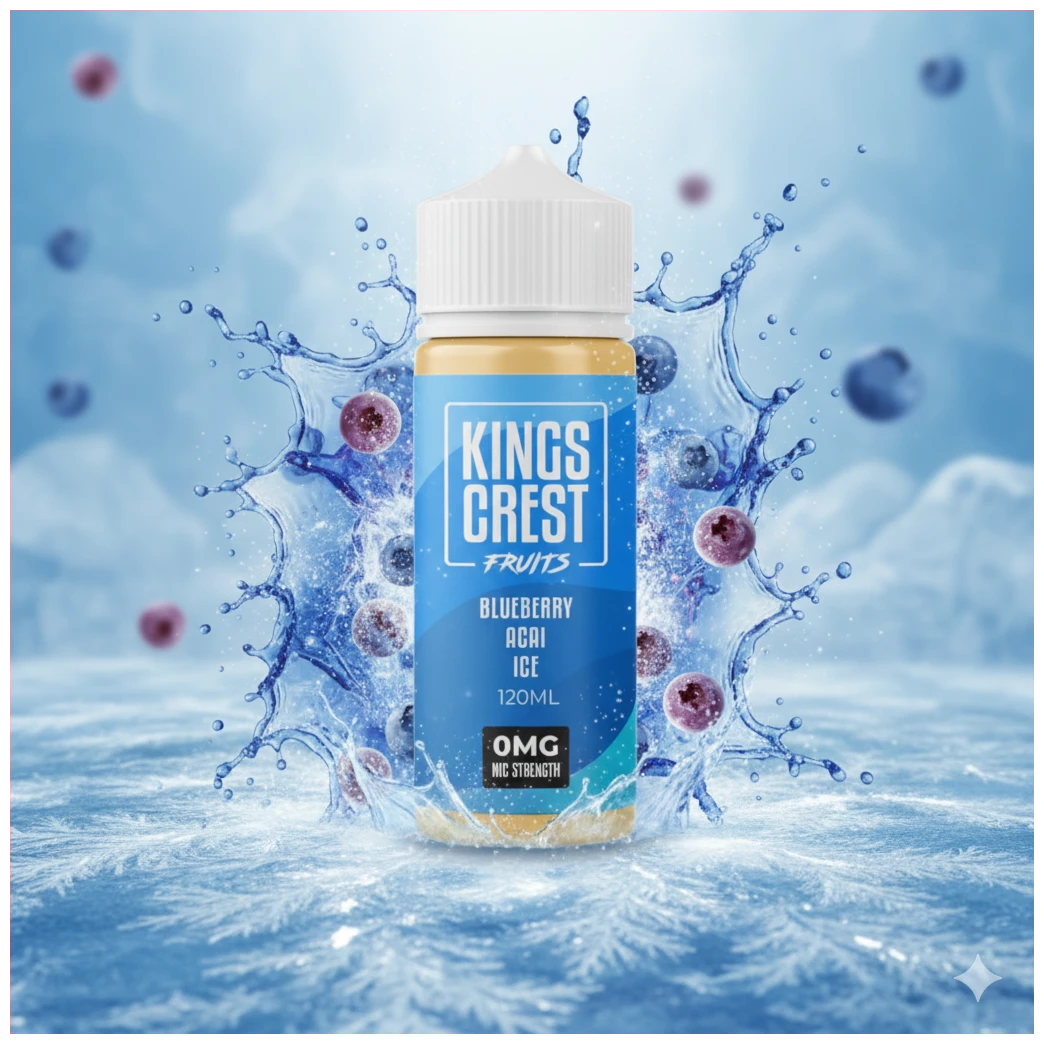 Kings Crest Fruits Blueberry Acai Ice 120ml 1 kings crest fruits BLUEBERRY ACAI ICE 120 ML BANNER