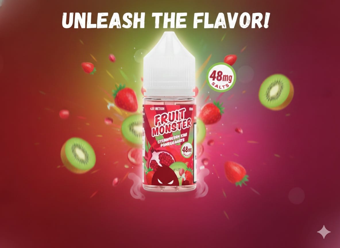 Fruit Monster Strawberry Kiwi Pomegranate Salt 30ml 1 Fruit Monster Strawberry Kiwi Pomegranate Salt 30ml banner 2 1