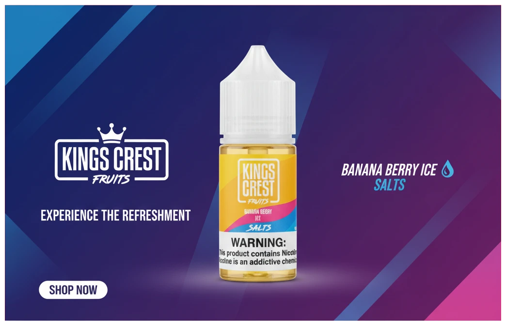 Kings Crest Fruits Banana Berry Ice Salt 30ml 1 KINGS CREST FRUITS BANANA BERRY ICE SALT BANNER