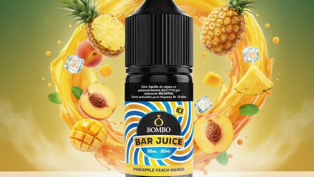 Bombo Bar Pineapple Peach Mango Ice Salt 30ml 1 Banner Liquido Bombo Bar Pineapple Peach Mango Ice Salt 30ml 2 e1768918448247