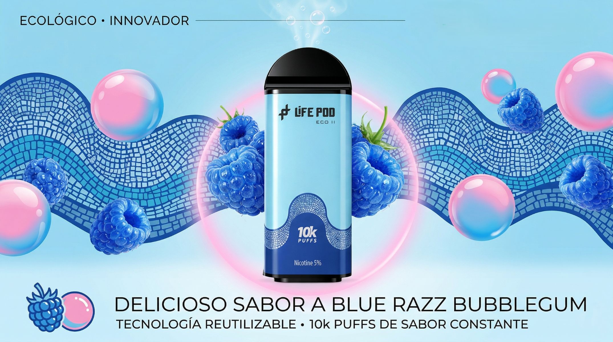 Cartucho De Recarga Life Pod Eco II 10000 Puffs Blue Razz Bubblegum 1 Banner Cartucho De Recarga Life Pod Eco II 10000 Puffs Blue Razz Bubblegum