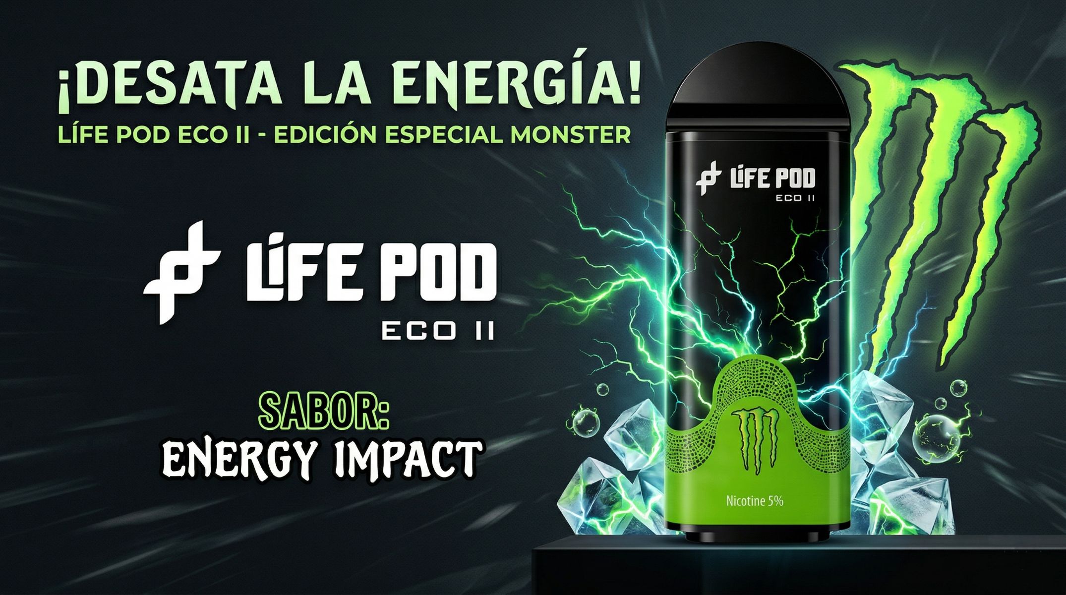 Banner Cartucho De Recarga Life Pod Eco II 10000 Puffs Monster Drink