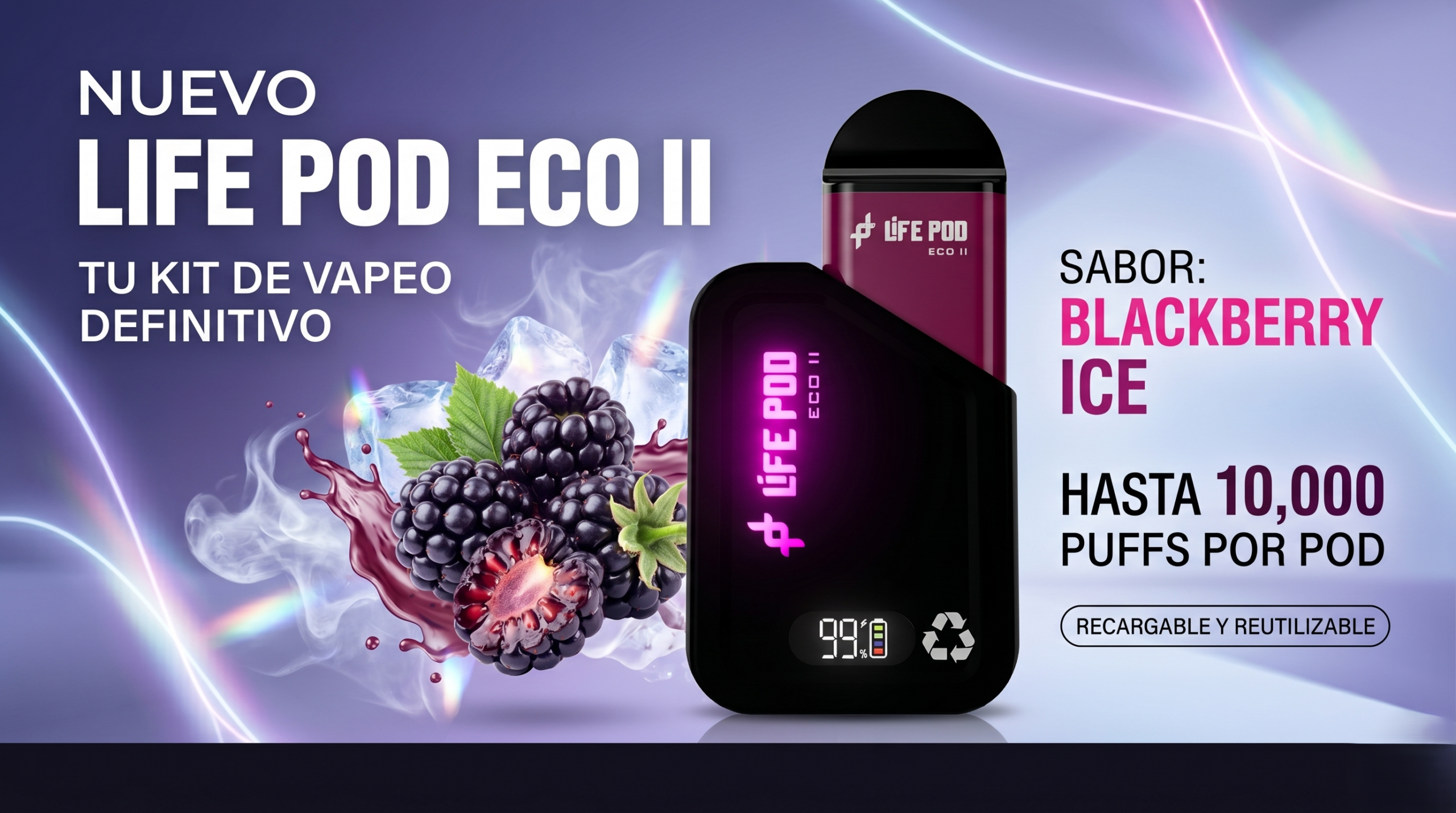 Vaporizador Life Pod Eco II Kit Blackberry Ice 1 Life pod kit eco II 10.000Puff Blackberry Ice Banner scaled