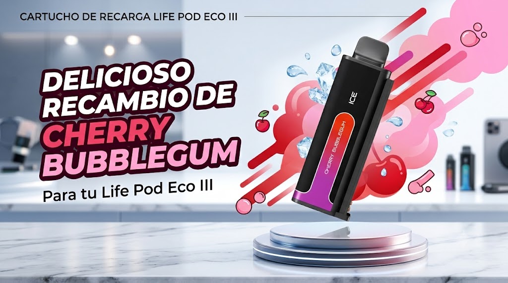 Cartucho De Recarga Life Pod Eco III Cherry Bubblegum 20000 Puffs 1 Banner Banner Cartucho De Recarga Life Pod Eco III cherry bubblegum