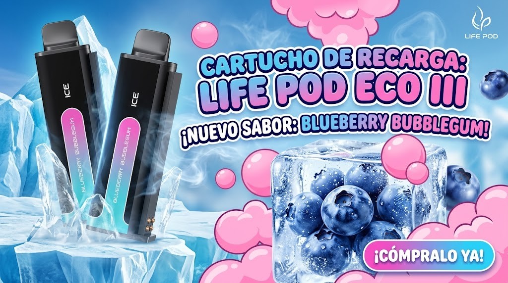 Cartucho De Recarga Life Pod Eco III Blueberry Bubblegum 20000 Puffs 1 Banner Cartucho De Recarga Life Pod Eco III blueberry bubblegum
