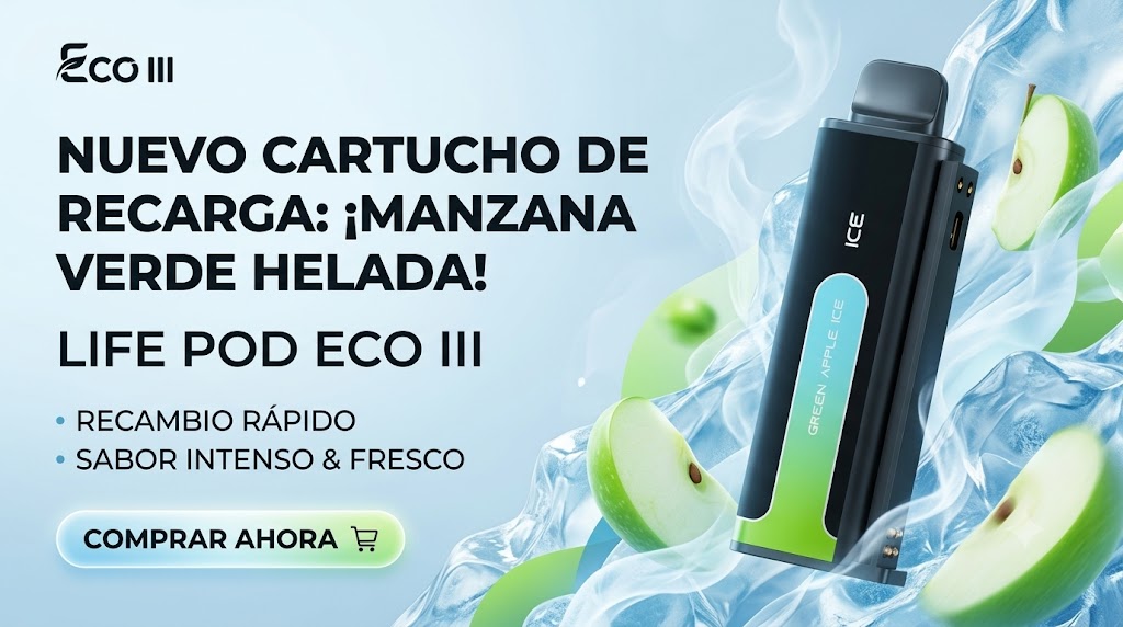 Cartucho De Recarga Life Pod Eco III Green Apple Ice 20000 Puffs 1 Banner Cartucho De Recarga Life Pod Eco III green apple ice