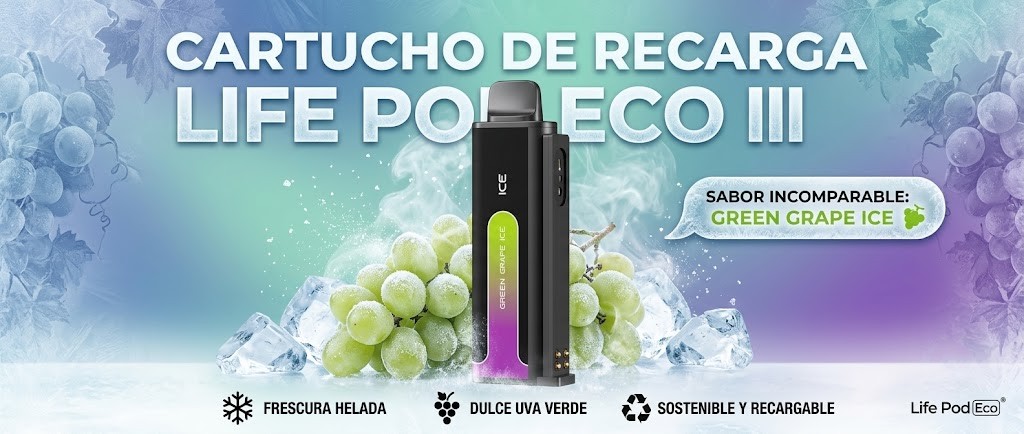 Cartucho De Recarga Life Pod Eco III Green Grape Ice 20000 Puffs 1 Banner Cartucho De Recarga Life Pod Eco III green grape ice