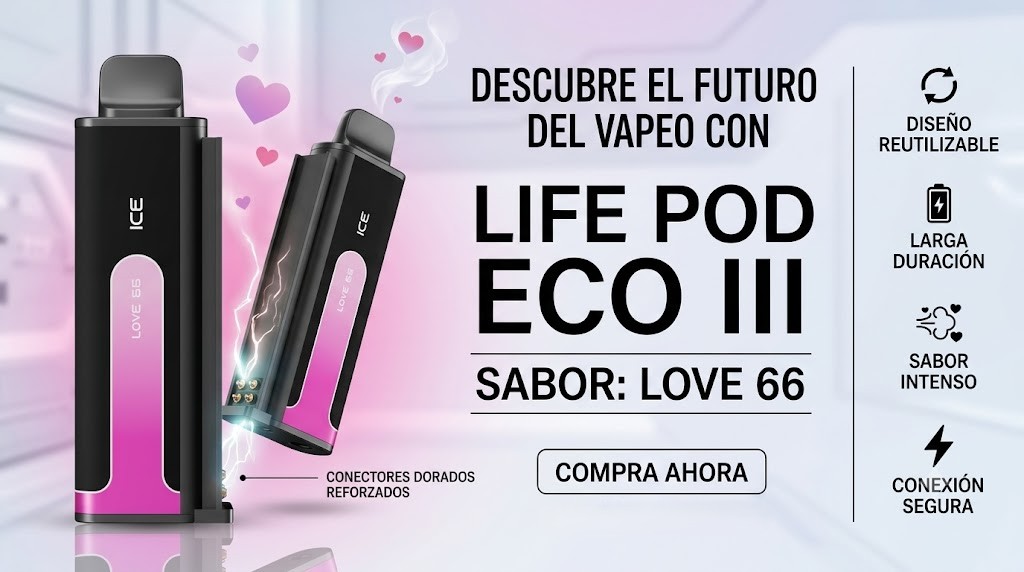 Cartucho De Recarga Life Pod Eco III Love 66 20000 Puffs 1 Banner Cartucho De Recarga Life Pod Eco III love 66