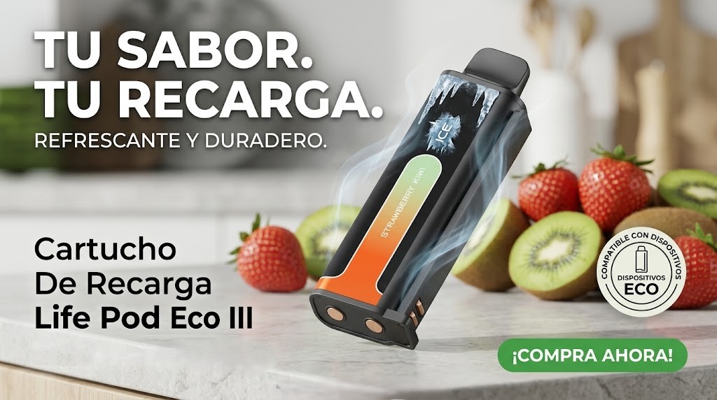 Cartucho De Recarga Life Pod Eco III Strawberry Kiwi 20000 Puffs 1 Banner Cartucho De Recarga Life Pod Eco III strawberry kiwi
