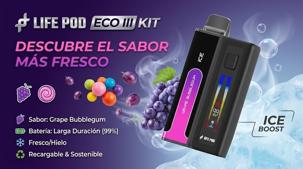 Life Pod Eco III Kit Grape Bubblegum 20000 Puffs 1 Vaporizador Life Pod Eco III Grape Bubblegum 1