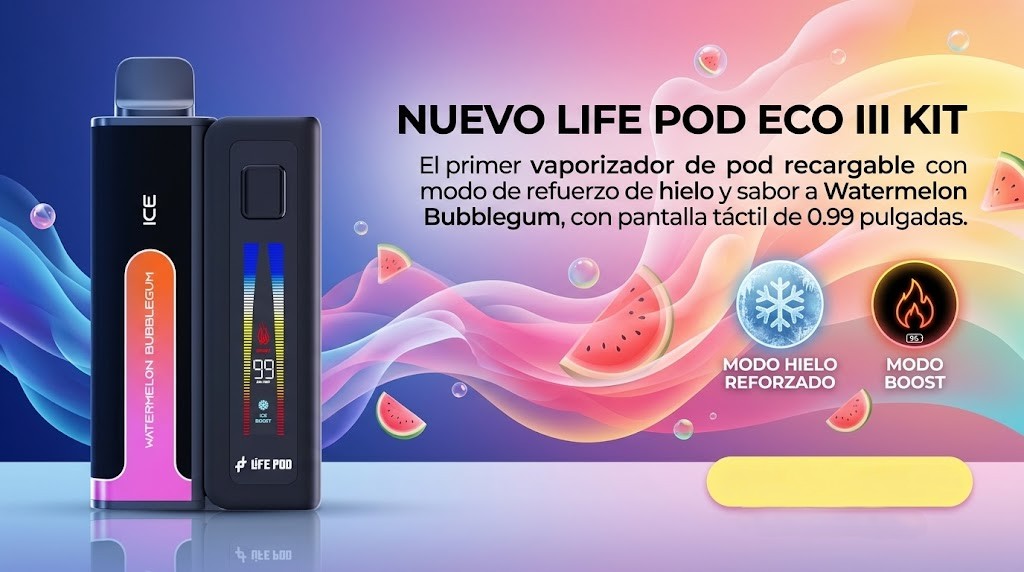 Life Pod Eco III Kit Watermelon Bubblegum 20000 Puffs 1 Vaporizador Life Pod Eco III Watermelon Bubblegum