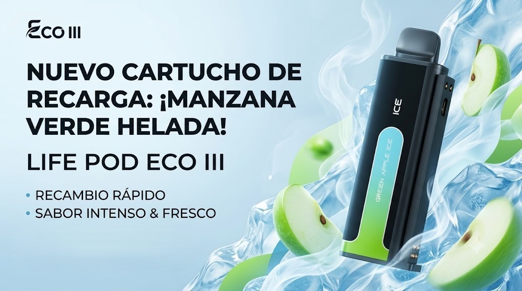 Cartucho De Recarga Life Pod Eco III Green Apple Ice 20000 Puffs 1 Banner Cartucho De Recarga Life Pod Eco III green apple ice