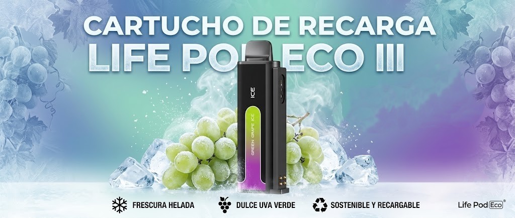 Cartucho De Recarga Life Pod Eco III Green Grape Ice 20000 Puffs 1 Banner Cartucho De Recarga Life Pod Eco III green grape ice