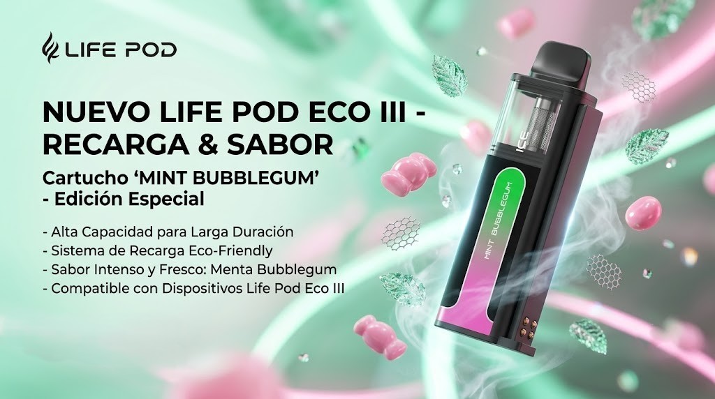 Cartucho De Recarga Life Pod Eco III Mint Bubblegum 20000 Puffs 1 Banner Cartucho De Recarga Life Pod Eco III mint bubblegum