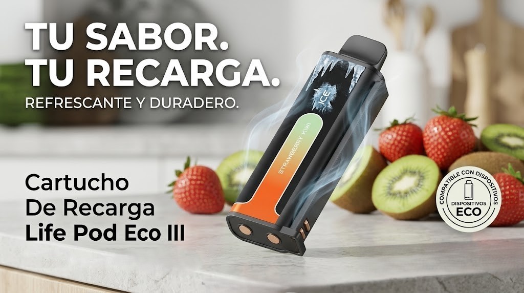 Cartucho De Recarga Life Pod Eco III Strawberry Kiwi 20000 Puffs 1 Banner Cartucho De Recarga Life Pod Eco III strawberry kiwi