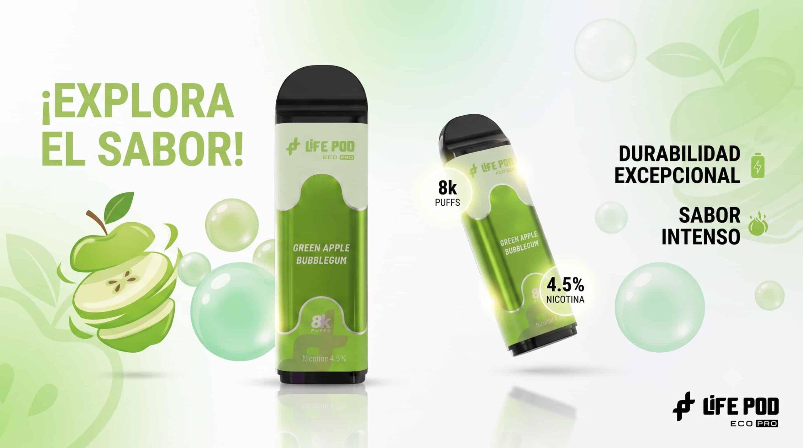 Cartucho De Recarga Life Pod 8000 Puffs Green Apple Bubblegum 1 Cartucho Life Pod 8000 Green Bublegum banner scaled