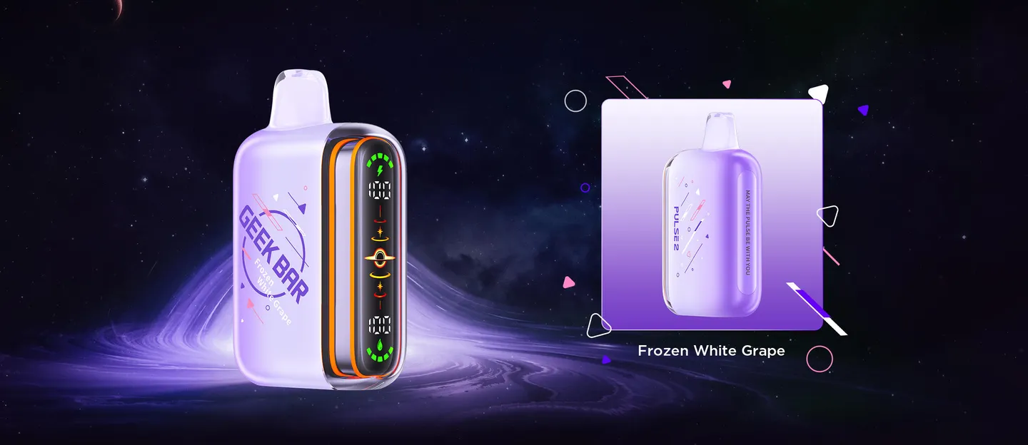 Geek Bar Pulse 2 de 25.000 Puffs Frozen White Grape junto a su caja