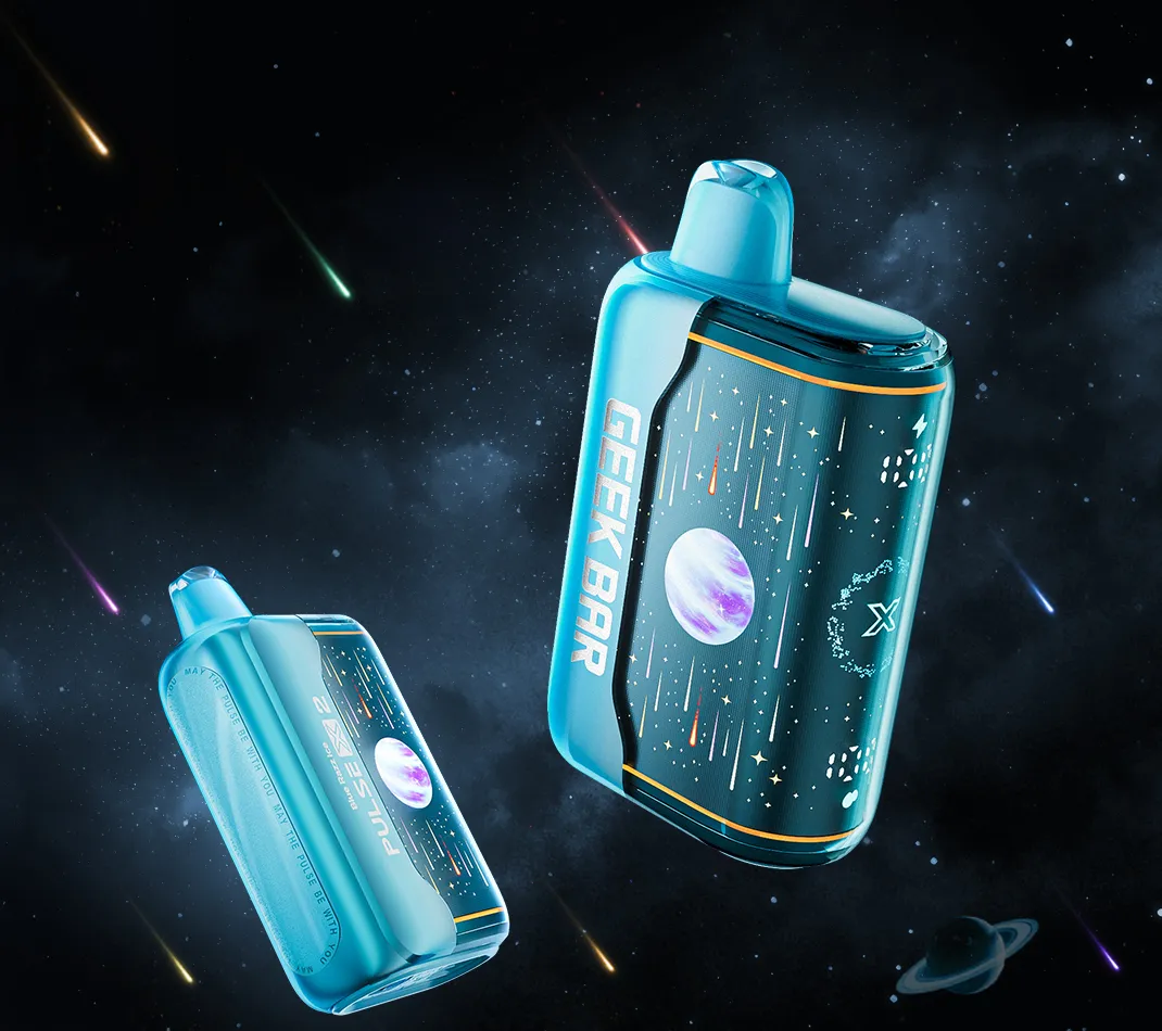 Geek Bar Pulse X 2 de 50.000 Puffs Blue Razz Ice junto a su caja